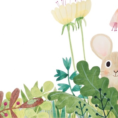 Ilustração de rato e flores coloridas