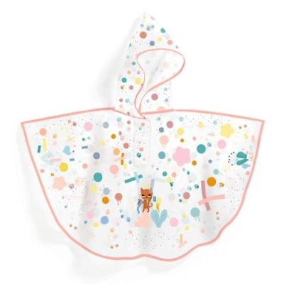 Capa de banho infantil com capuz e padrão colorido de bolinhas e balões