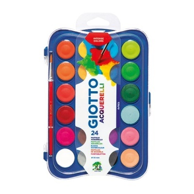 Conjunto de 24 tintas aguarela Giotto Acquerelli com pincel em caixa azul
