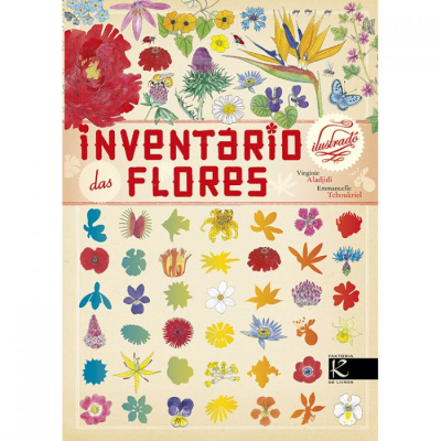 Capa do livro 'Inventário das Flores' com várias ilustrações coloridas de flores