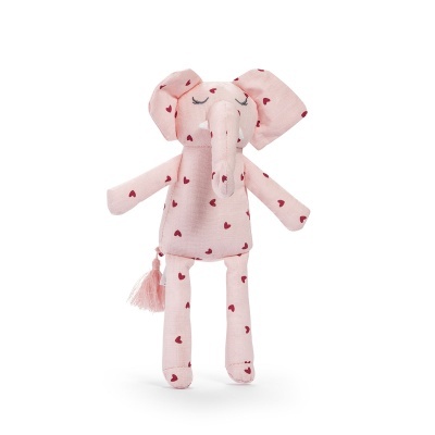 Elefante de peluche cor-de-rosa com corações vermelhos