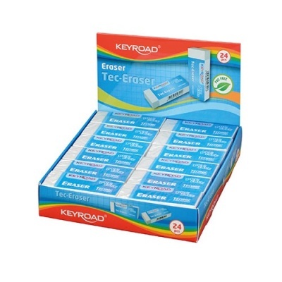 Caixa de 24 borrachas KEYROAD Tec-Eraser azul e branca