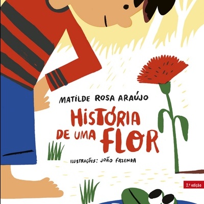 Capa de livro infantil com título 'História de uma Flor' e ilustrações coloridas