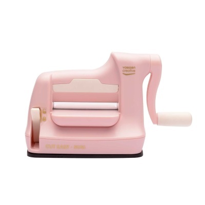 Máquina manual recortadora de papel cor de rosa com alavanca lateral branca