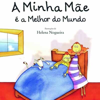 Capa de livro infantil com mãe e filho no quarto.