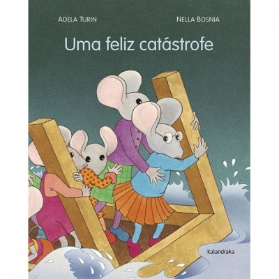 Capa de livro 'Uma feliz catástrofe' com ilustração de ratos e vigas de madeira