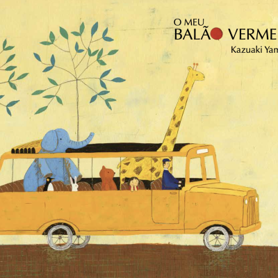 Capa de livro infantil com autocarro amarelo e animais ilustrados
