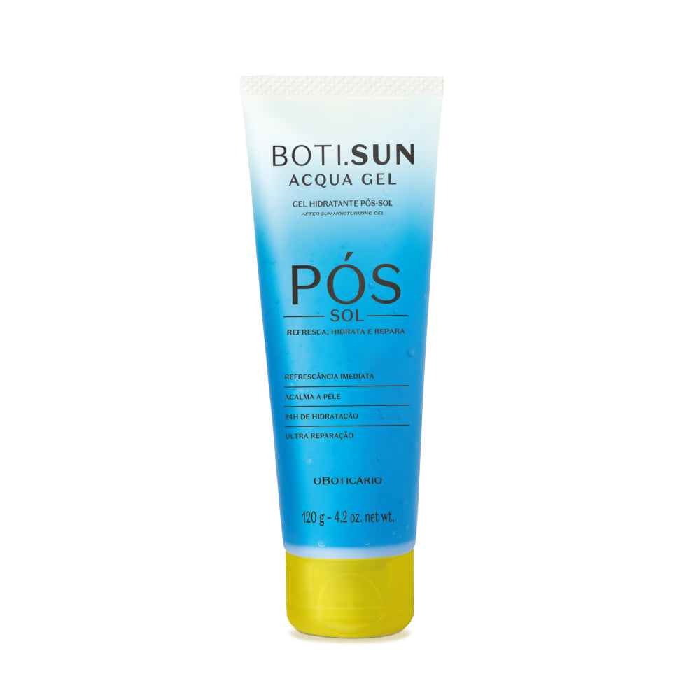 Boti.Sun Acqua Gel Pós-Sol 120g Frasco de gel hidratante pós-sol BOTI.SUN ACQUA GEL azul degradê com tampa amarela