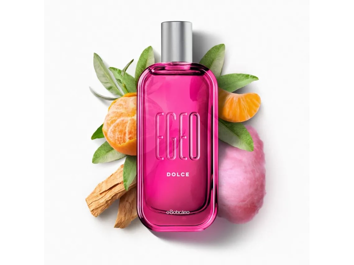 Egeo Dolce Eau de Toilette 90ml Frasco de perfume rosa com folhas, tangerina, canela e algodão doce