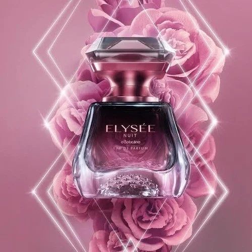 Elysée Nuit Eau de Parfum 50ml frasco de perfume ELYSÉE NUIT Palazzo com flores rosas ao fundo