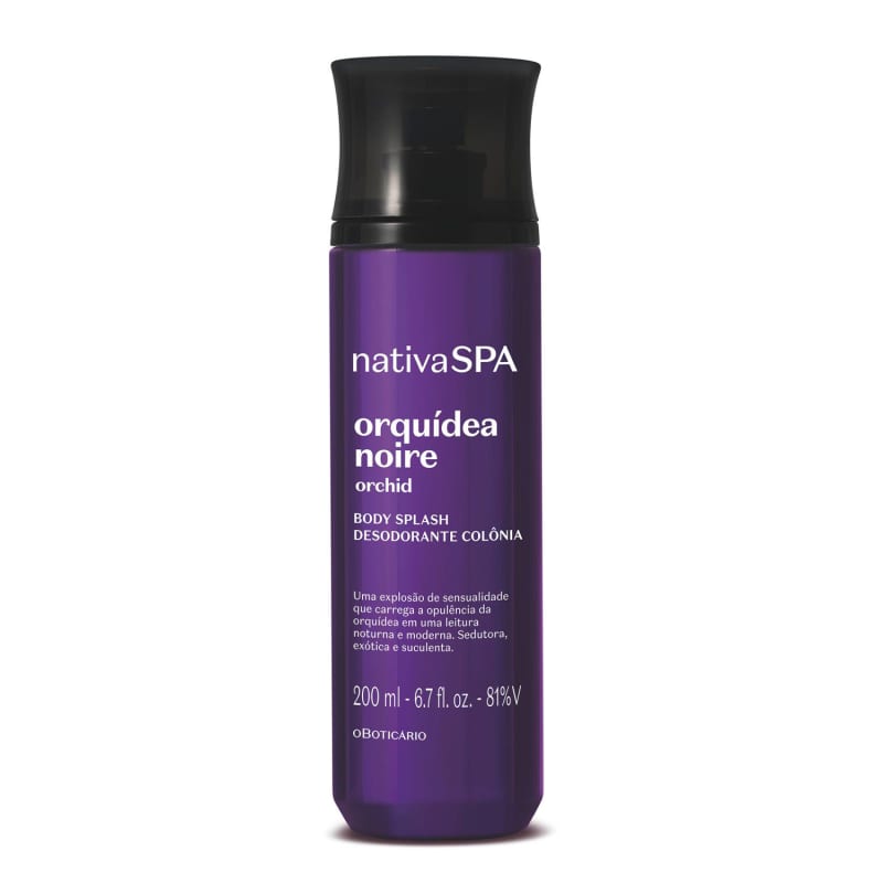 Nativa SPA Body Splash Orquídea Noire 200ml Frasco roxo de desodorizante corpo Nativa SPA orquídea noire com tampa preta