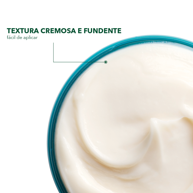 Monoï Máscara Capilar Hidratante 3 em 1 250ml Recipiente azul com creme branco de textura cremosa e lisa.