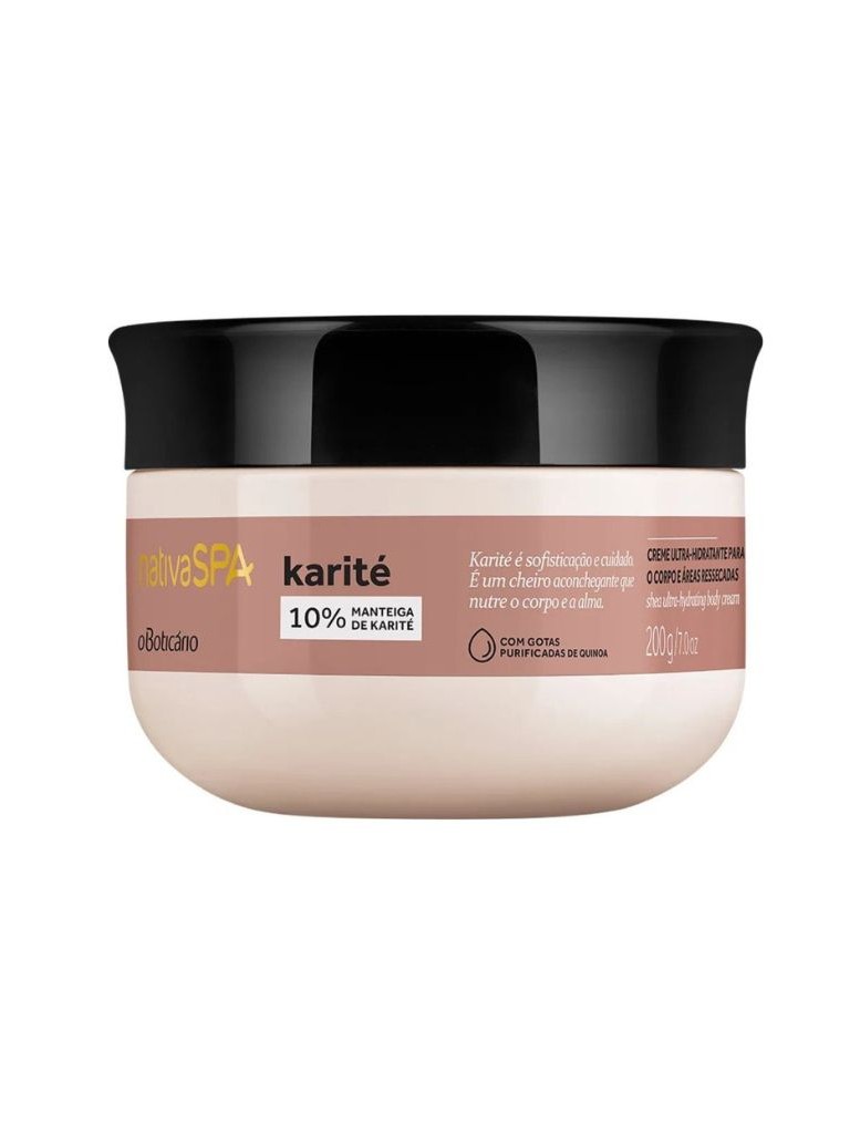 Nativa SPA Creme Ultra Hidratante Karité 200g Creme corporal Nativa SPA Karité com 10% manteiga de karité em frasco branco com tampa preta
