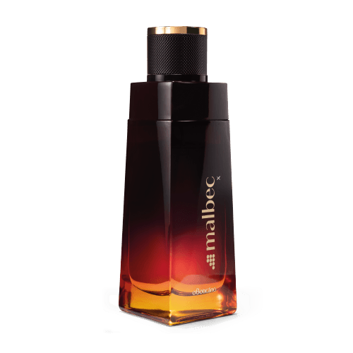 Malbec X Eau de Toilette 100ml Frasco de perfume Malbec em vidro preto e âmbar com tampa preta e dourada
