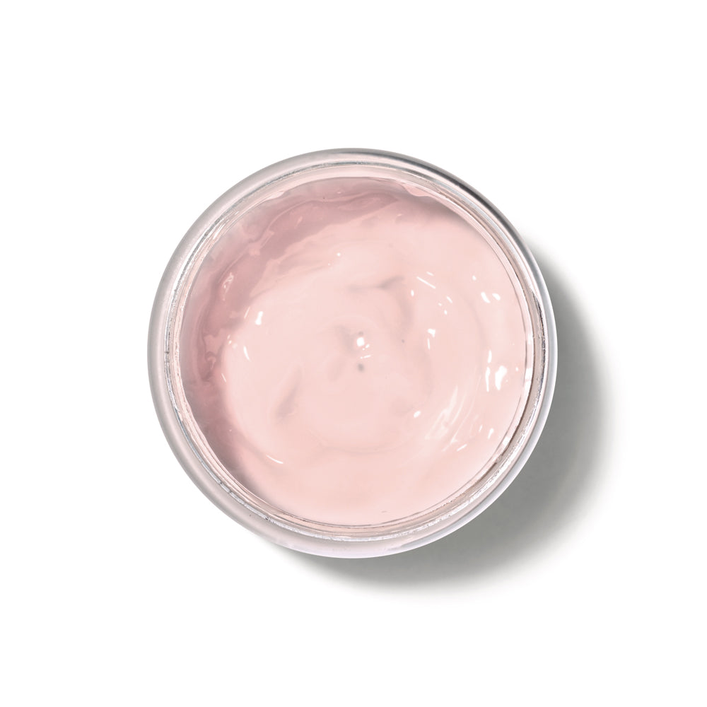 Botik Poliglutâmico + Rosa Mosqueta Creme Hidratante Firmador 50g Pote transparente com creme rosa claro de textura cremosa visto de cima