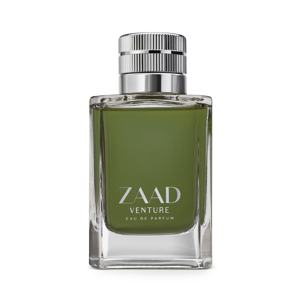 Zaad Venture Eau de Parfum 95ml Frasco de perfume verde com tampa metálica prateada
