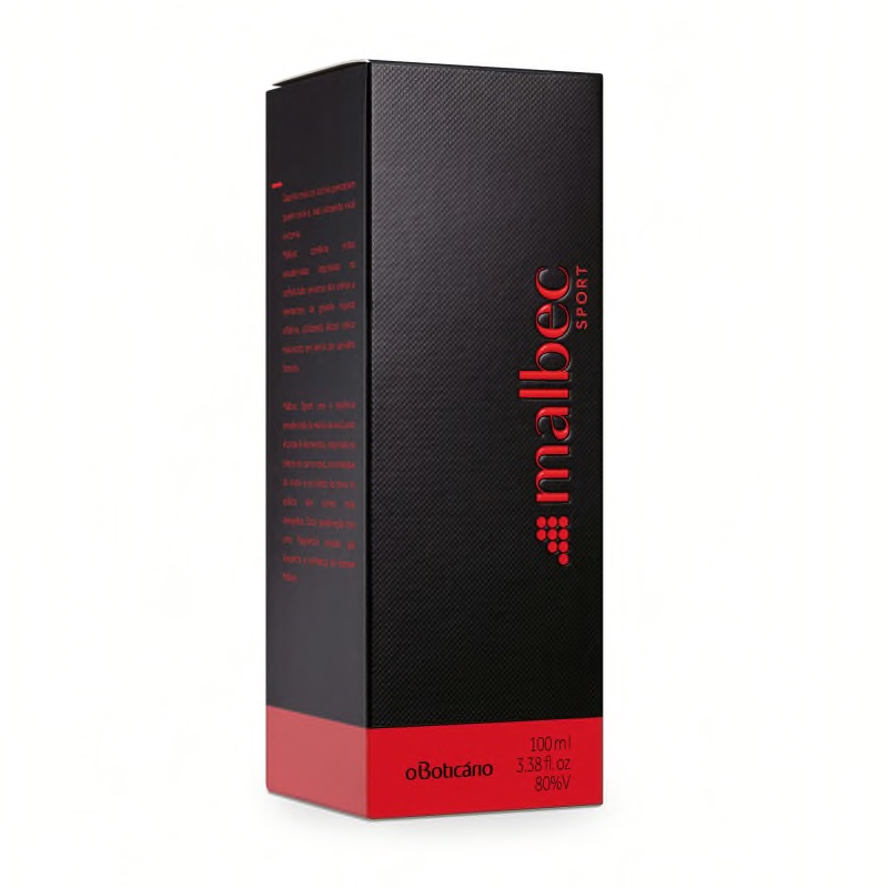 Malbec Sport Eau de Toilette 100ml Embalagem preta e vermelha do Malbec Sport 100 ml oBoticário