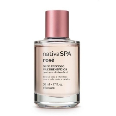 Frasco de óleo precioso nativaSPA rosé com tampa rosa