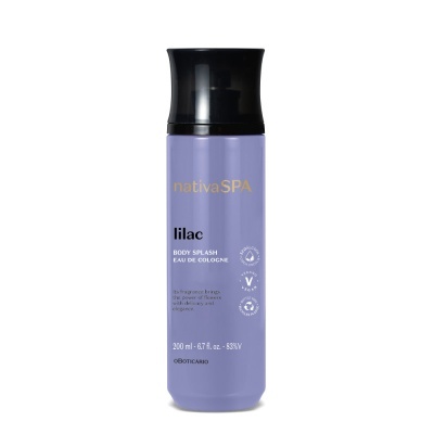 Frasco lilás com tampa preta de body splash nativaSPA lilac