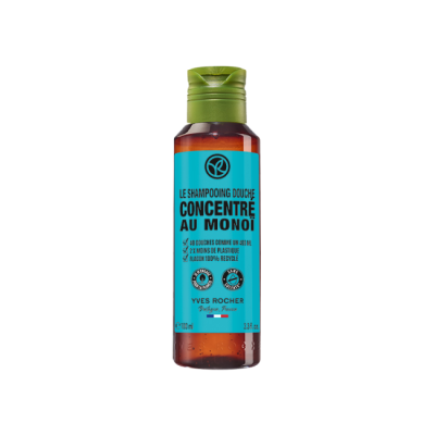 Frasco de champô concentrado Yves Rocher com rótulo azul e tampa verde