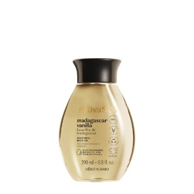 Frasco dourado de loção corporal Madagascar Vanilla, 200 ml, O Boticário