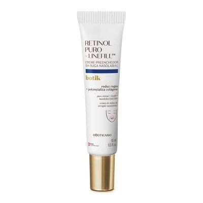 Frasco branco com tampa dourada de creme Retinol Puro Linefill