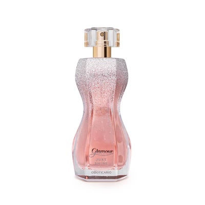 Frasco de perfume rosa com glitter e tampa transparente