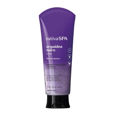 tubo de sabonete esfoliante corporal nativaSPA roxo e preto