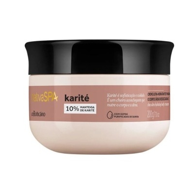 Creme corporal Nativa SPA Karité com 10% manteiga de karité em frasco branco com tampa preta