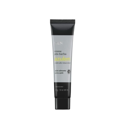 Tubo preto e branco de creme pós-barba Auèn com texto verde e preto