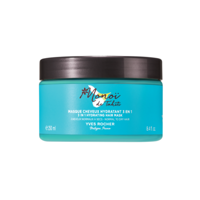 Frasco azul turquesa de máscara hidratante para cabelo com tampa preta fosca