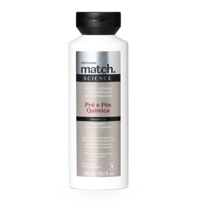 Frasco branco de shampoo match. SCIENCE, Pré e Pós Química, 300 ml