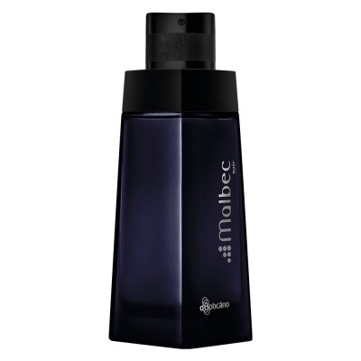 Frasco de perfume Malbec azul escuro com tampa preta