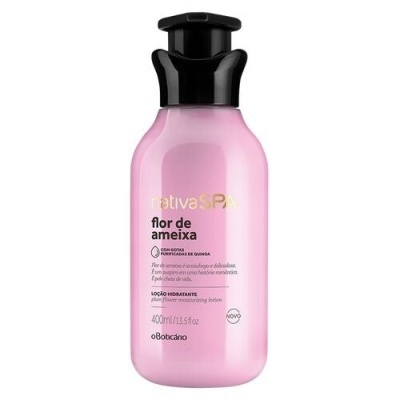 Loção hidratante Nativa SPA Flor de Ameixa, embalagem rosa e preta, 400 ml