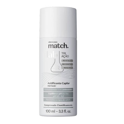 Frasco branco de 100 ml do Acidificante Capilar match. lab O Boticário
