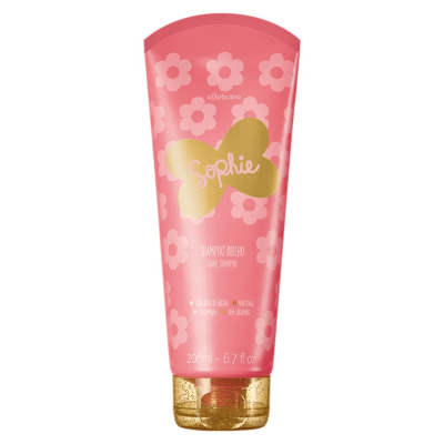Frasco de shampoo Sophie cor-de-rosa com flores e tampa dourada