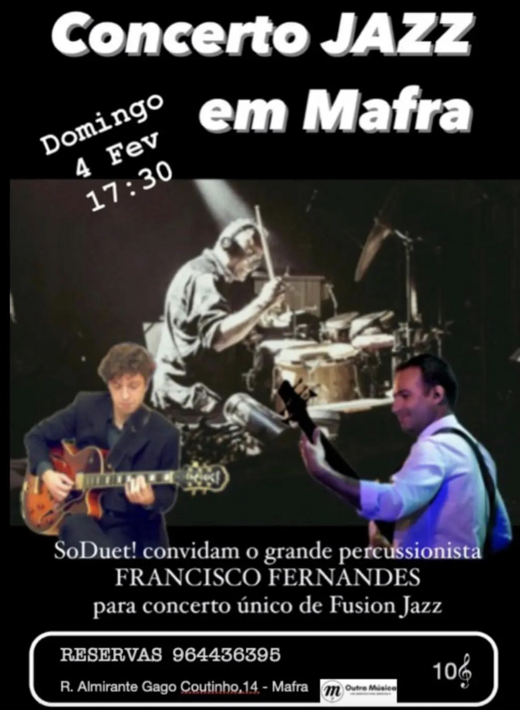 Cartaz de concerto de jazz em Mafra com músicos e informações do evento