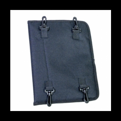 Estojo preto com fechos de plástico pretos em fundo branco