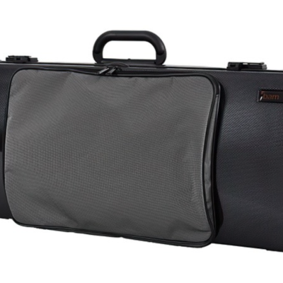 Estojo para violino preto com capa cinzenta frontal e alça