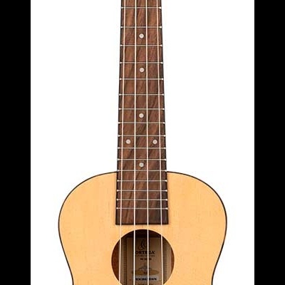 Ukulele de madeira clara com desenho floral