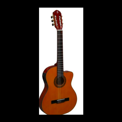 Guitarra acústica clássica castanha com tarraxas douradas