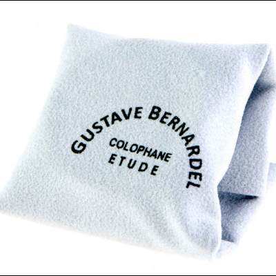 Bolsa branca para colofón de violino com texto preto