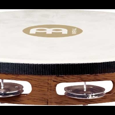 Pandeireta de madeira com pele branca, platinelas metálicas e logotipo MEINL