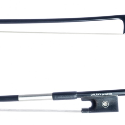 Arco de violino preto com detalhes prateados e corda branca