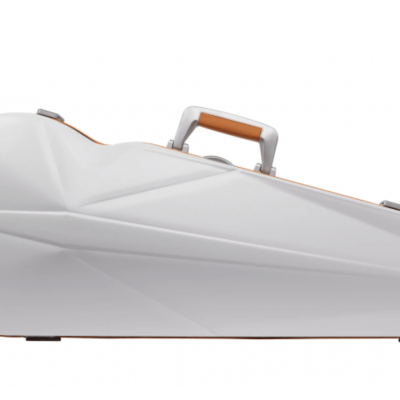 Estojo rígido branco para violino com alça castanha e fechos prateados