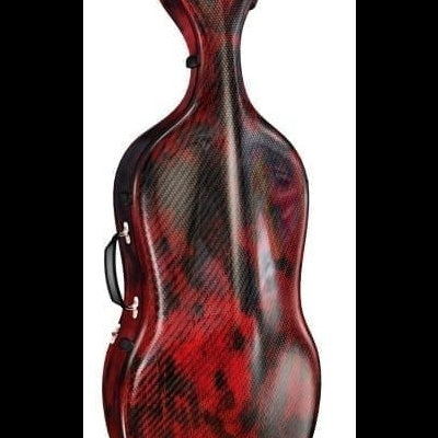 Estojo para violoncelo vermelho e preto com alça e fechos