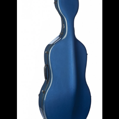 Estojo rígido azul para instrumento musical em fundo branco