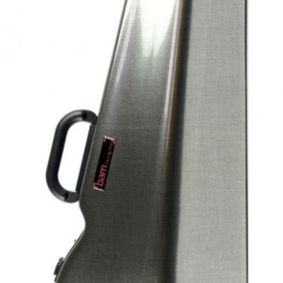 Estojo rígido cinza metálico para violino com alça preta e etiqueta bam France