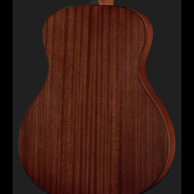 Guitarra acústica de madeira castanha escura vista de trás