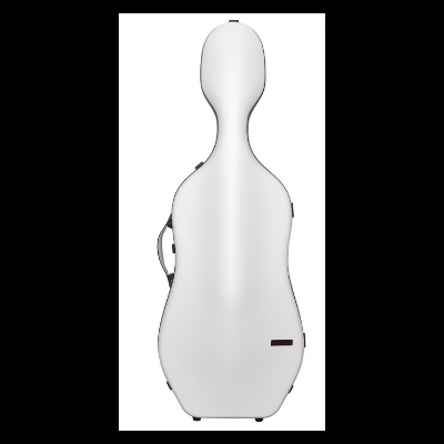 Estojo rígido branco para instrumento musical com fechos e pega pretos.